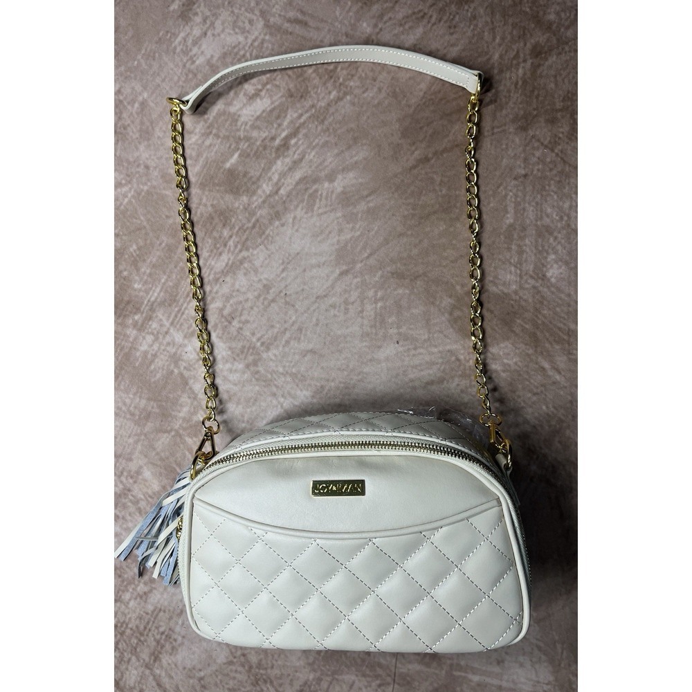Cream In Color Chain Handle Shoulder Bag By Joy & Iman Leather Bag
